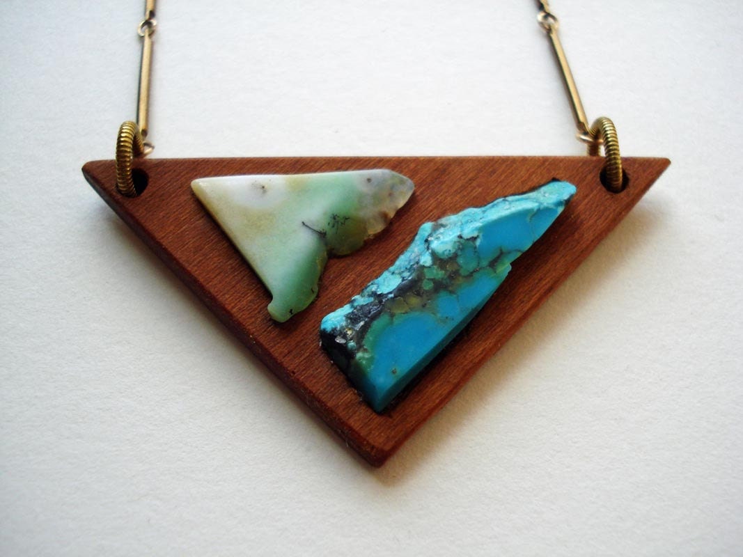 Triangle mahogany and turquoise pendant necklace -- Armour