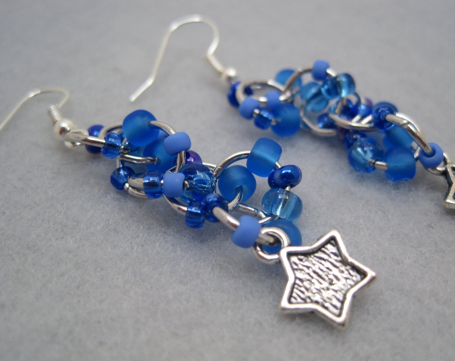 Beaded Dangle Earrings - Celestial (blue, star charms) by randomcreative on Etsy