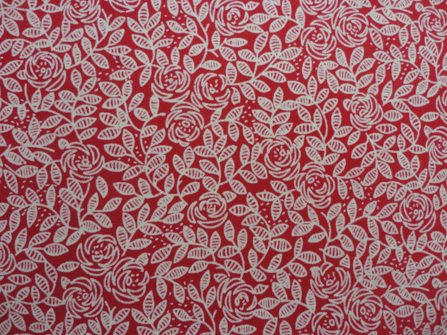 Cotton Fabric, Red and White Flower Design, 1 Yard