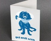 Get well soon card - blue dog - screen printed