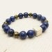 Lapis Lazuli Pyrite Bracelet "Dream of Stars in the Night Sky" / fools gold natural gemstones sterling silver / bohemian fall fashion