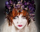 Sumptuous Feather, Hydranger, Orchid, Butterfly Wing and Magpie Skull Headpiece "Freyja"