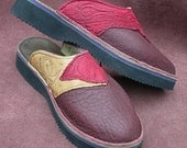 Leather Clogs Handmade Shoes - Chocolate Brown Tan buffalo, ostrich leather.Custom Made