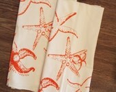 Set of 2 - Orange STARFISH - Multi-Purpose Flour Sack Bar Towels - Renewable Natural Cotton