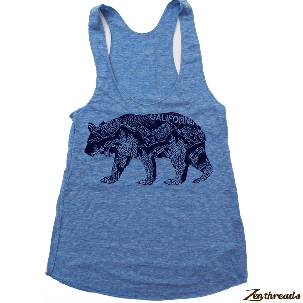 Womens California BEAR american apparel Tri-Blend Racerback Tank Top S M L (9 Color Options)