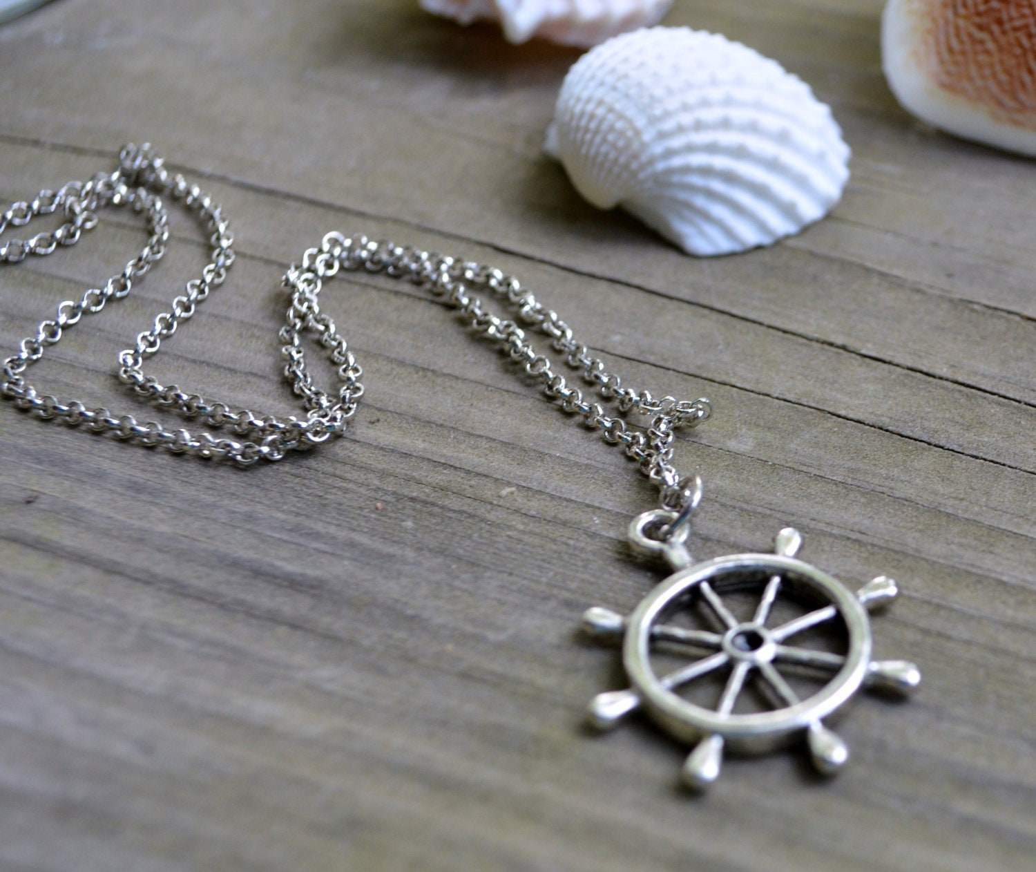 Ship's Wheel Necklace - Nautical - Spring - Summer  - Ocean - Beach - Sea - Under 20 - Antique Silver Chain