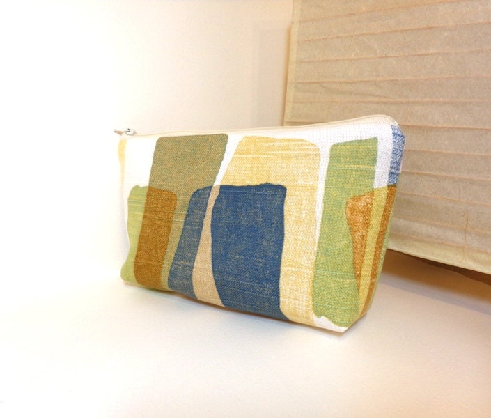 Zipper Pouch  Cosmetic Bag Toiletry Case Medium Pouch Blue Green and Gold Stepping Stones