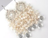 Wedding Earrings Bridal Chandelier Earrings Wire Wrapped Moonstone Topaz  Handmade Pearl Cluster - Alexis