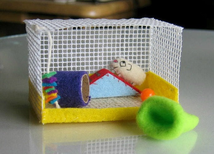 Guinea pig plush miniature playset wih cage -exercise ramp - tunnel - toy and snuggle bag