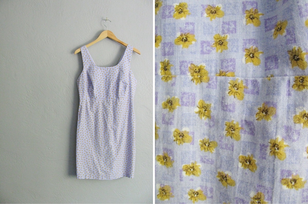 vintage handmade pastel LILAC FLORAL SUMMER sundress. size l.