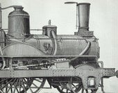 1878 English Antique Engraving of an Express Passenger Loco9motive, Eastern Railway of France