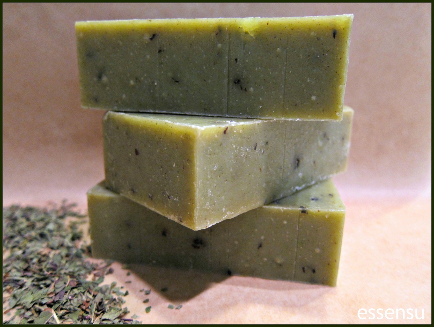 Organic Peppermint Leaf Herbal Cold Process Soap Bar - 4 oz Vegan All Natural