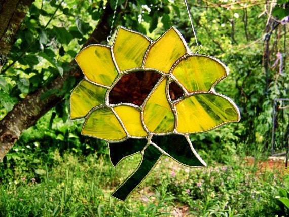 Sunflower Stained Glass Ornament Suncatcher Cottage Chic Farm Garden Fathers Day Birthday Primitive Housewarming Wedding Gift Easter Spring