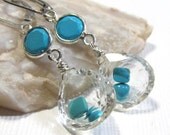 Sterling Silver Gemstone Dangle Earrings with Rock Crystal Quartz, Sleeping Beauty Turquoise, and Arizona Turquoise