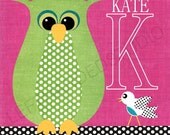 OWL Art Print, Nursery Art Print,  Children's Wall Art, TWINS , Kids Room Decor, 8x10,  Personalized by LeftHandedStudio