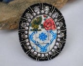 Portugal Delft Blue Antique Tile Replica Collage Ring STRETCHY (see photo of actual mural) Viana - Ovar