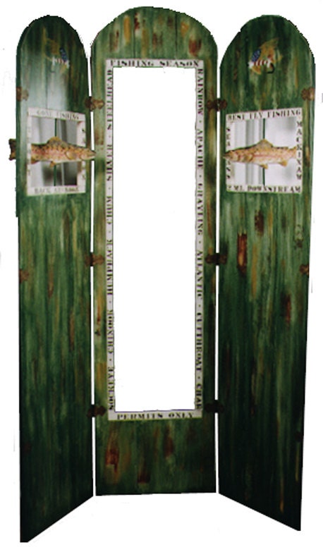 Whirligig Fish Folding Screen with Mirror