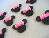 Minnie Mouse Cupcake Toppers -  24 bows -Oreo Sized Edible Fondant Hot Pink Polka Dots