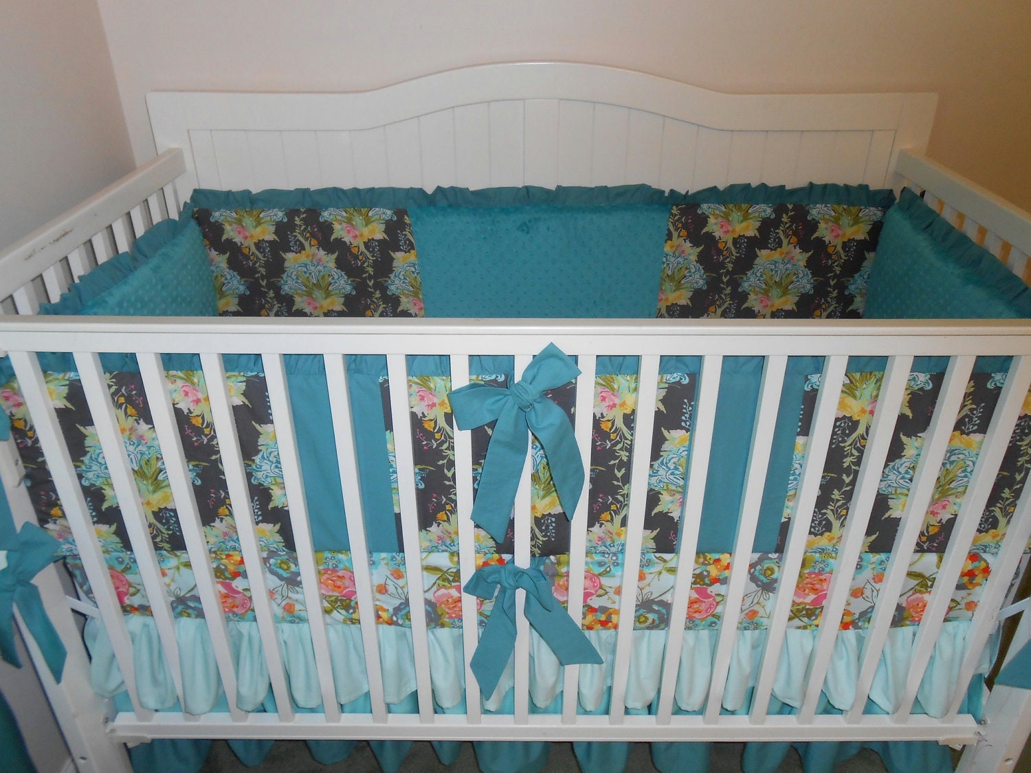 Crib Bedding Set Aqua Pink Teal