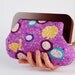 Cocktail pouch - Peacocks on purple - wooden frame clutch bag