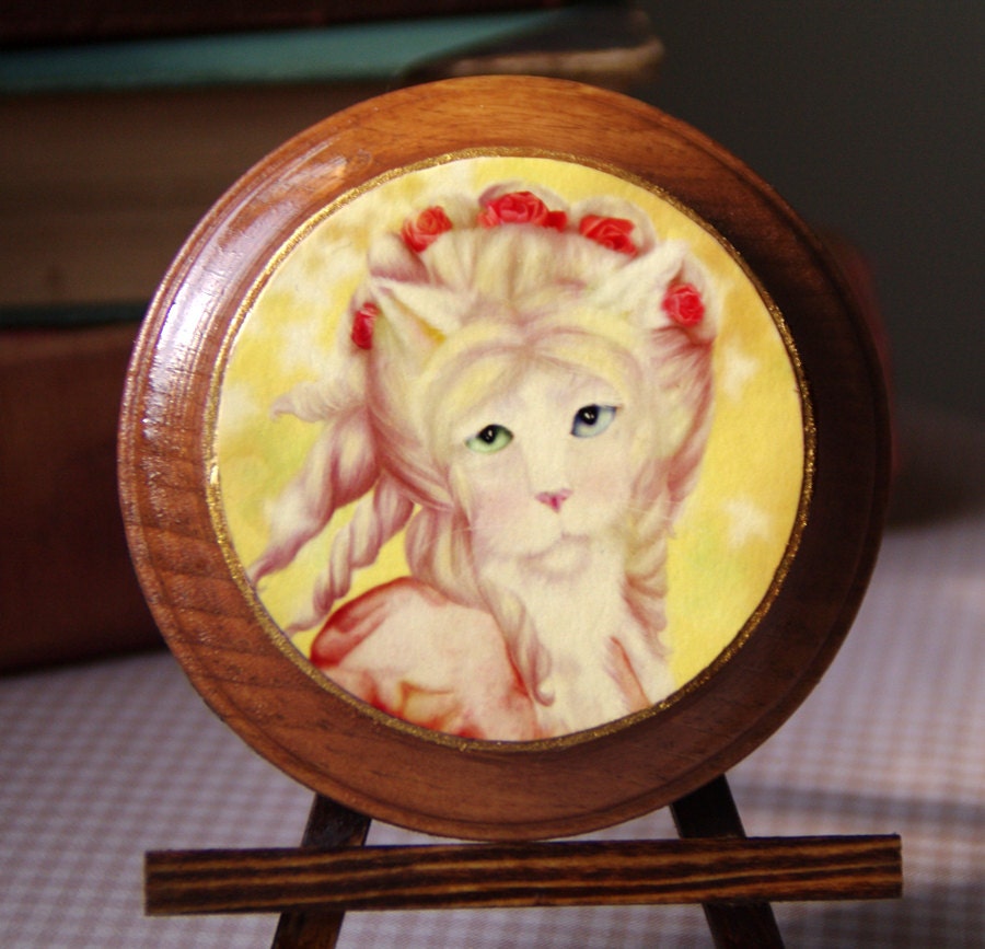 White Cat Wearing Regency Dress, Wooden Plaque, Wall Hanging, Home Decor