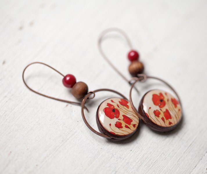 Red Poppy Jewelry set - Earrings and Necklace (S024)