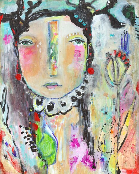 Raw Art, Primitive Print- Follow Your Heart-an 8x10 inch Print of a Reproduction of the Original Painting by Juliette Crane