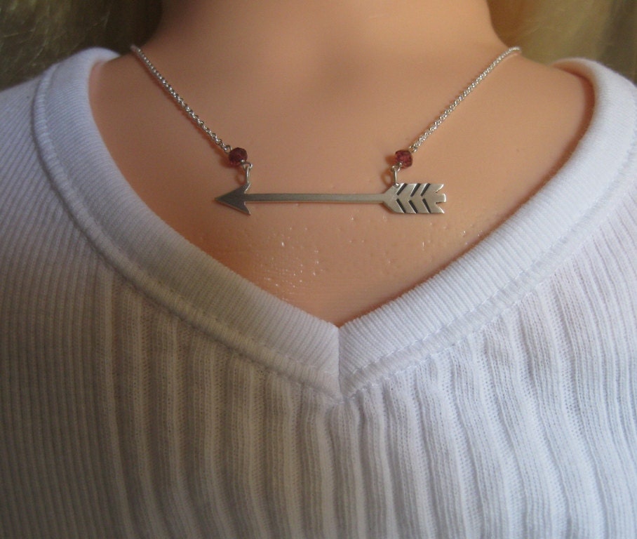 Sterling Silver Arrow Necklace with Gemstones- Inspired by Dianna Agron on Cosmopolitan Magazine