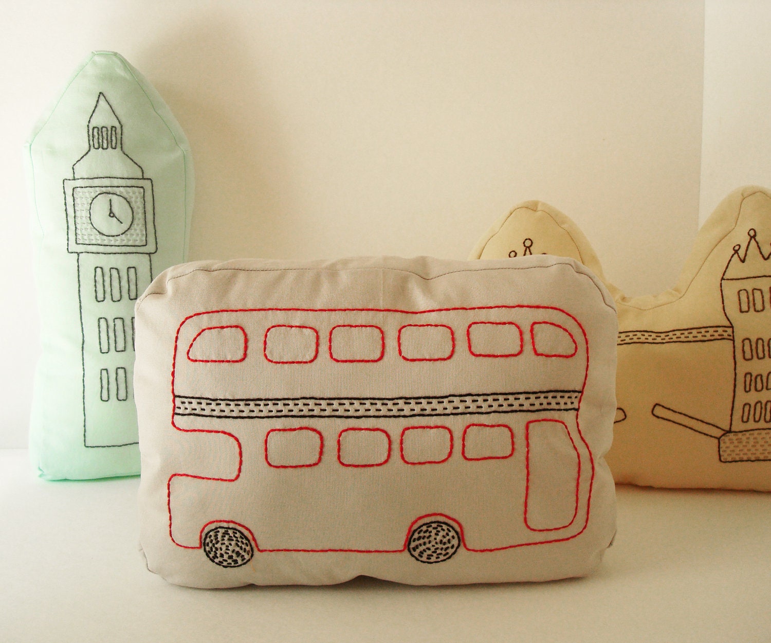 London Double Decker Bus - Sashiko inspired pillow