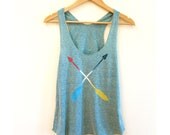 Tribal Arrows Racerback Hand Stenciled Slouchy Scoop Neck Swing Tank Top in Fresh Green and Primary Colors - XS S M L