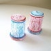 Ceramic Salt and Pepper Shakers Woodgrain turquoise blue red faux bois hand painted tabletop decor - MADE TO ORDER