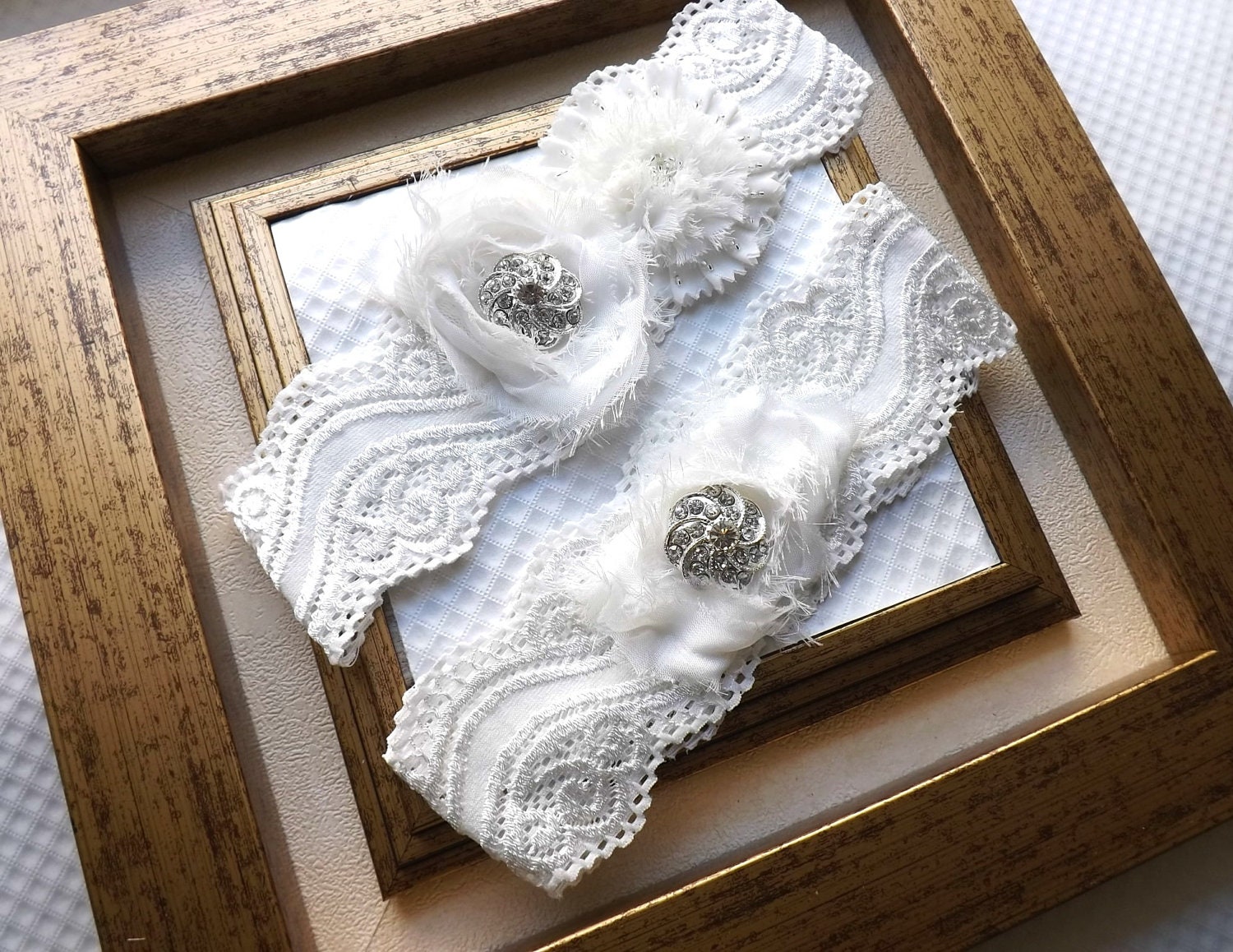 Wedding Garter - Bridal Lace Garter - Vintage Ivory Garter Set - Lace Garter Set - Ivory Wedding Garter Set