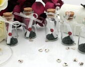 50 keepsake wedding favours- glass vial message in a bottle favours with customised paper scroll sealed with wax and a heart stamp