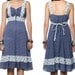 70s Prairie Dress Lace Up Blue Floral 1970s Bohemian Calico Print Corset Hippie Boho Midi Cotton Vintage Ruffle Empire Dress Medium M