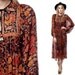 Bohemian Maxi Dress 70s Floral BALLOON SLEEVE Sheer SILK Hippie 1970s Gypsy Festival Black Orange Ethnic Boho Vintage Small Medium Large