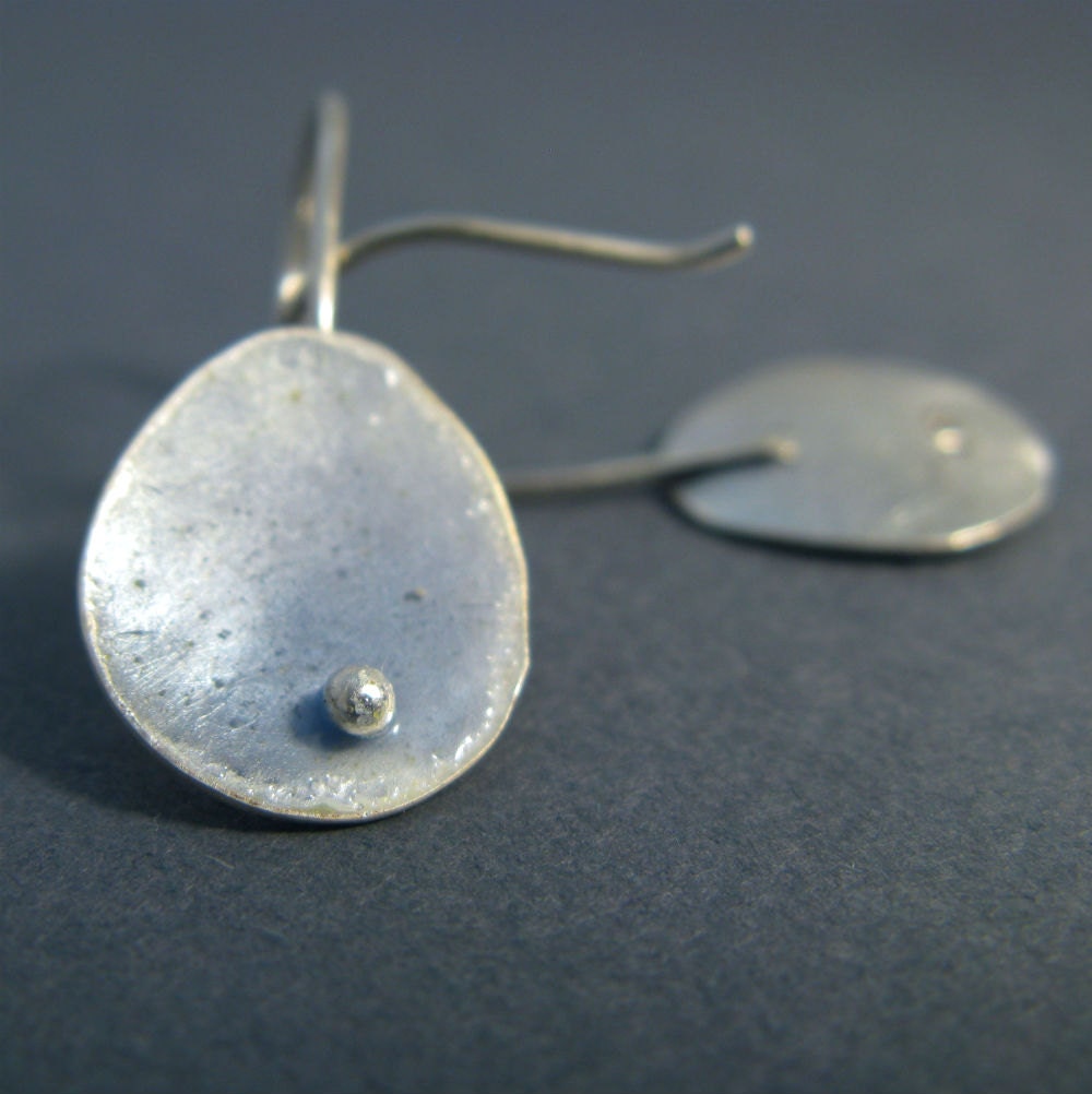 Heather enamel sterling silver earrings, handmade modern pebble earrings, by lotusstone on etsy