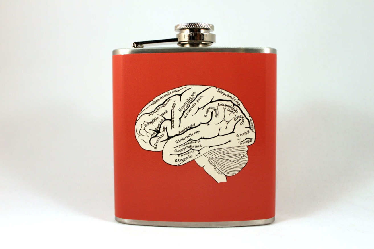 6 oz Stainless Steel Flask - Brain