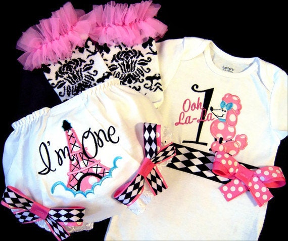 First Birthday Girl Complete Outfit, Paris Poodle, I'm One, Ooh La La, Pink and Black