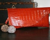 Raw Edge Leather Clutch in Crocodile Embossed Leather in Burnt Orange -  UOOAK