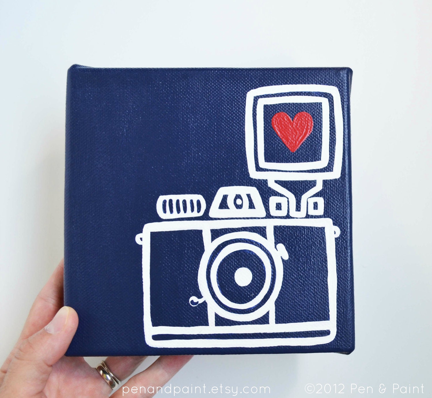 Navy Blue, Dark Blue Camera, Lomography, Diana Mini, I heart photography - Original Painting, Wall Art, Home Decor (4 x 6 Canvas)