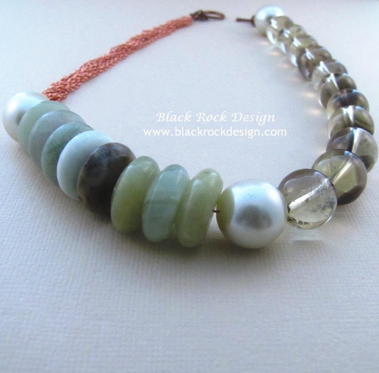 Jade, Smoky Quartz, Glass Pearls and Copper Necklace "Savannah"