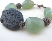 Green Calcedony and Lava Stone Bracelet "Erika"