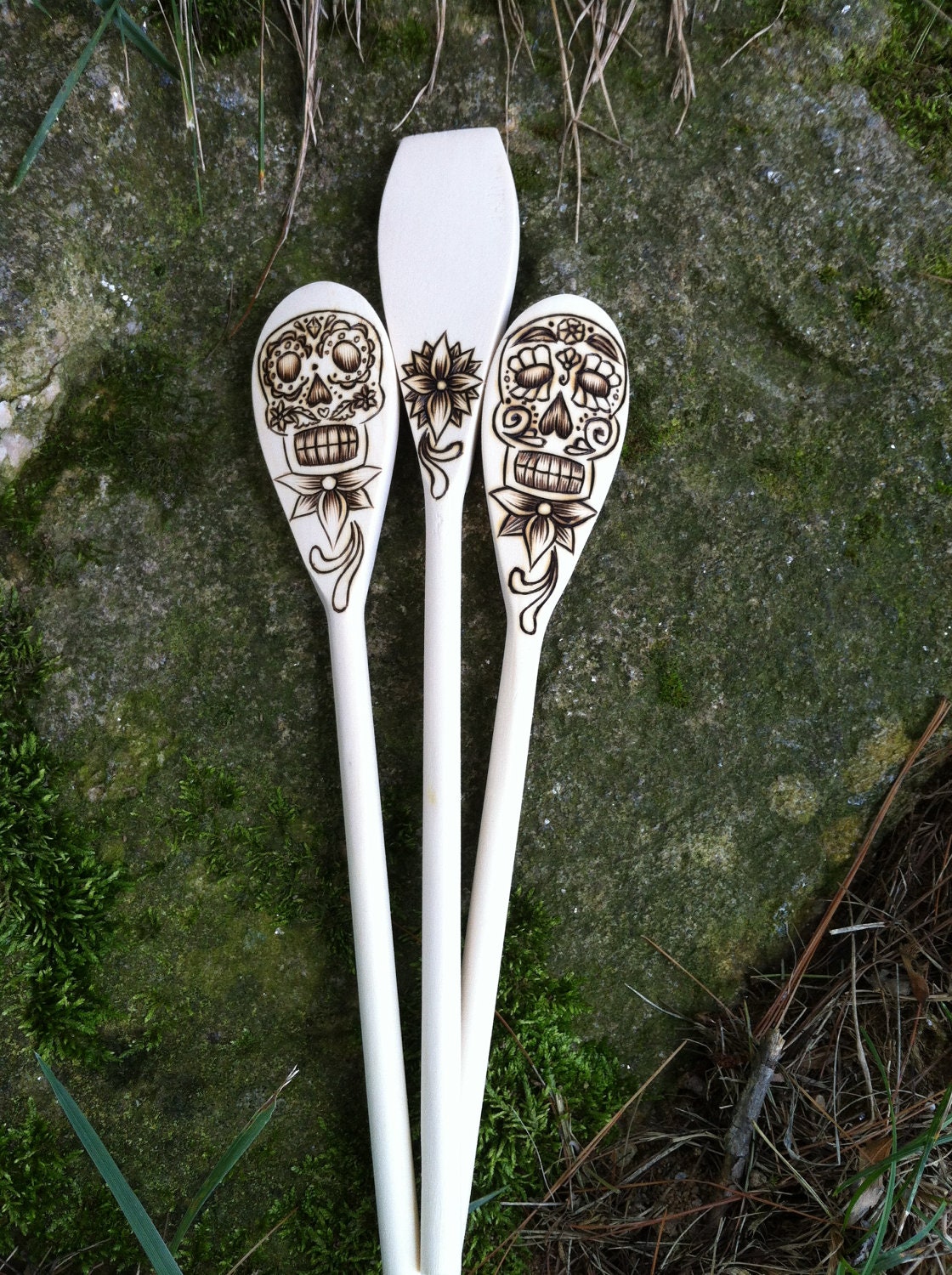 Sugar Skulls Spoon Set in Pyrography - Made to Order