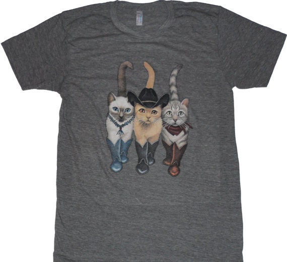 Three Western Cowboy Kitty Cats Men's American Apparel Tri-blend T-shirt Athletic Gray