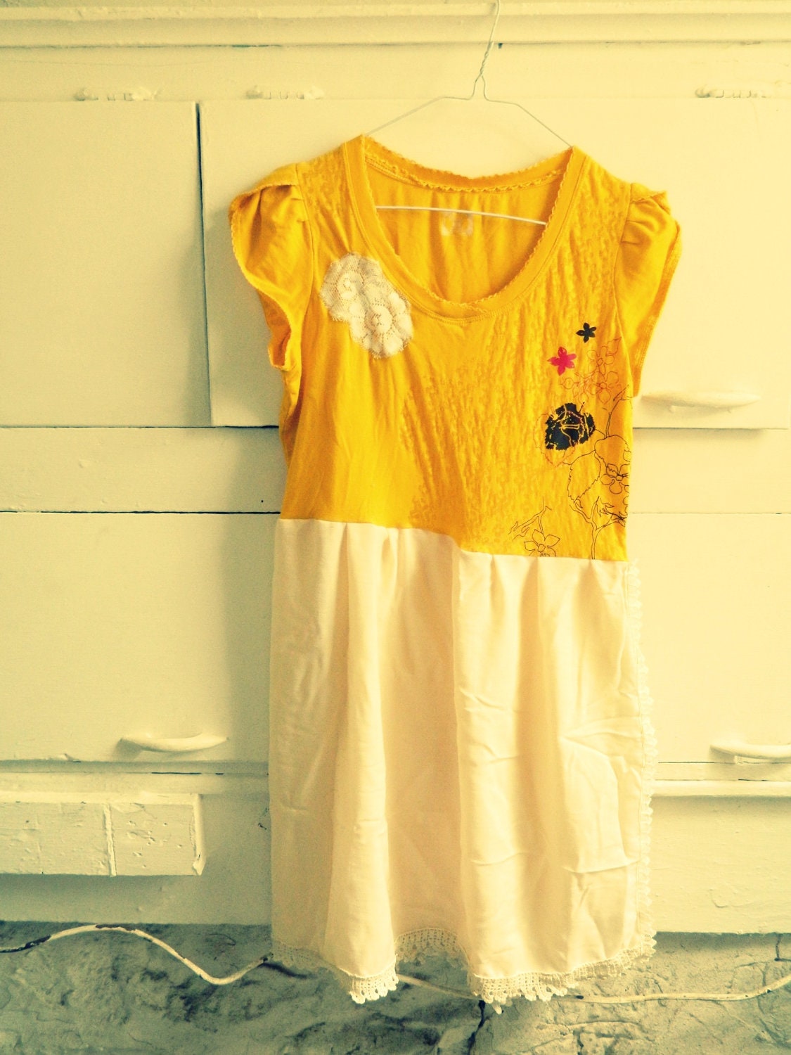 Ain't no sunshine when this dress is not on, upcycled clothing, yellow sundress, size medium large