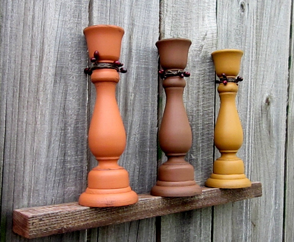 Primitive Taper Candle Holders, Set of Three, Fall Colors