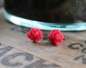 Ruffle Rose Earrings // Red