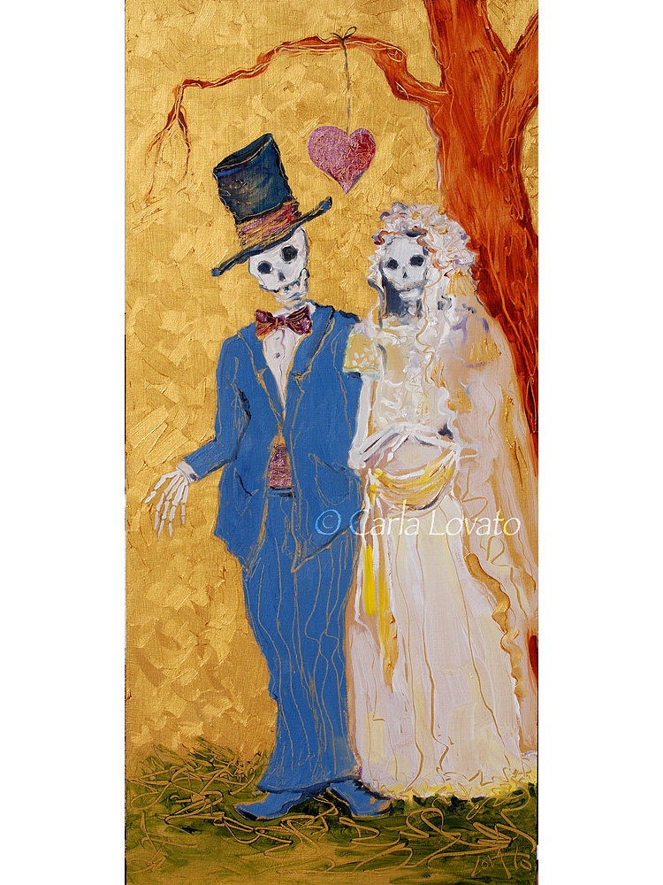 Skeleton Art Day of the dead Skelton Wedding Original Painting Skeleton Painting Gothic Valentine Skeleton Bride Skeleton Groom