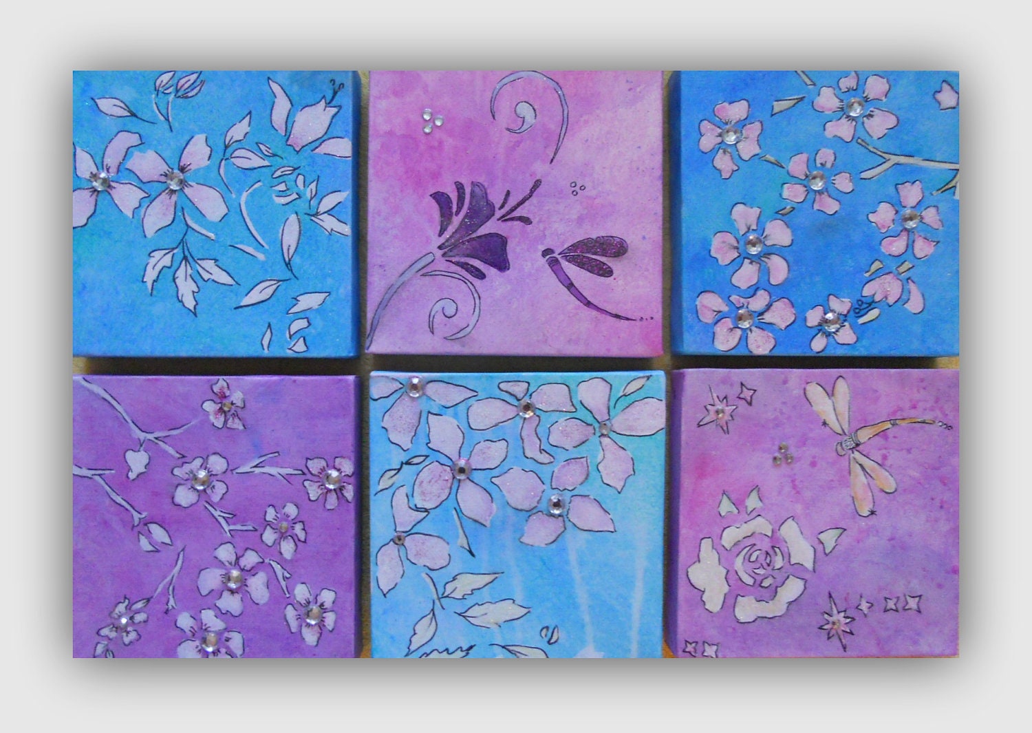 kids art Original  painting - 8x8 canvas-set of 6