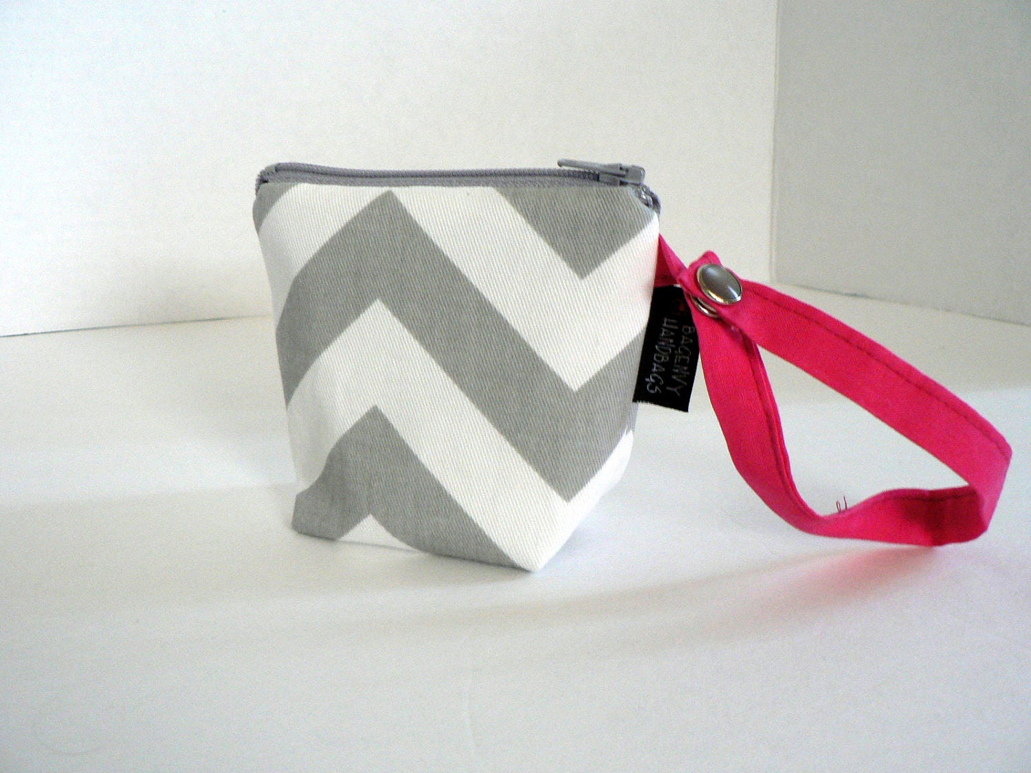 BagEnvy Handbags' Pacifier Pouch - In Grey Chevron and Hot Pink - Or Custom Made To Match your Diaper Bag